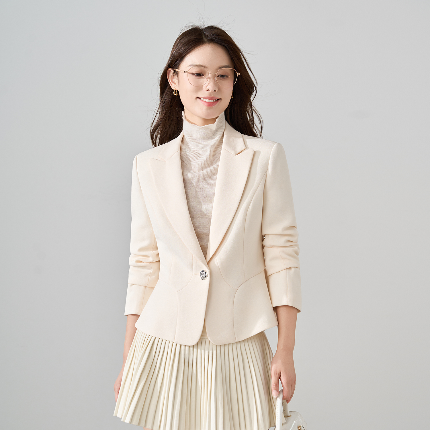 春秋款小西装职业工作服短外套荷叶边通勤风收腰显瘦气质25602