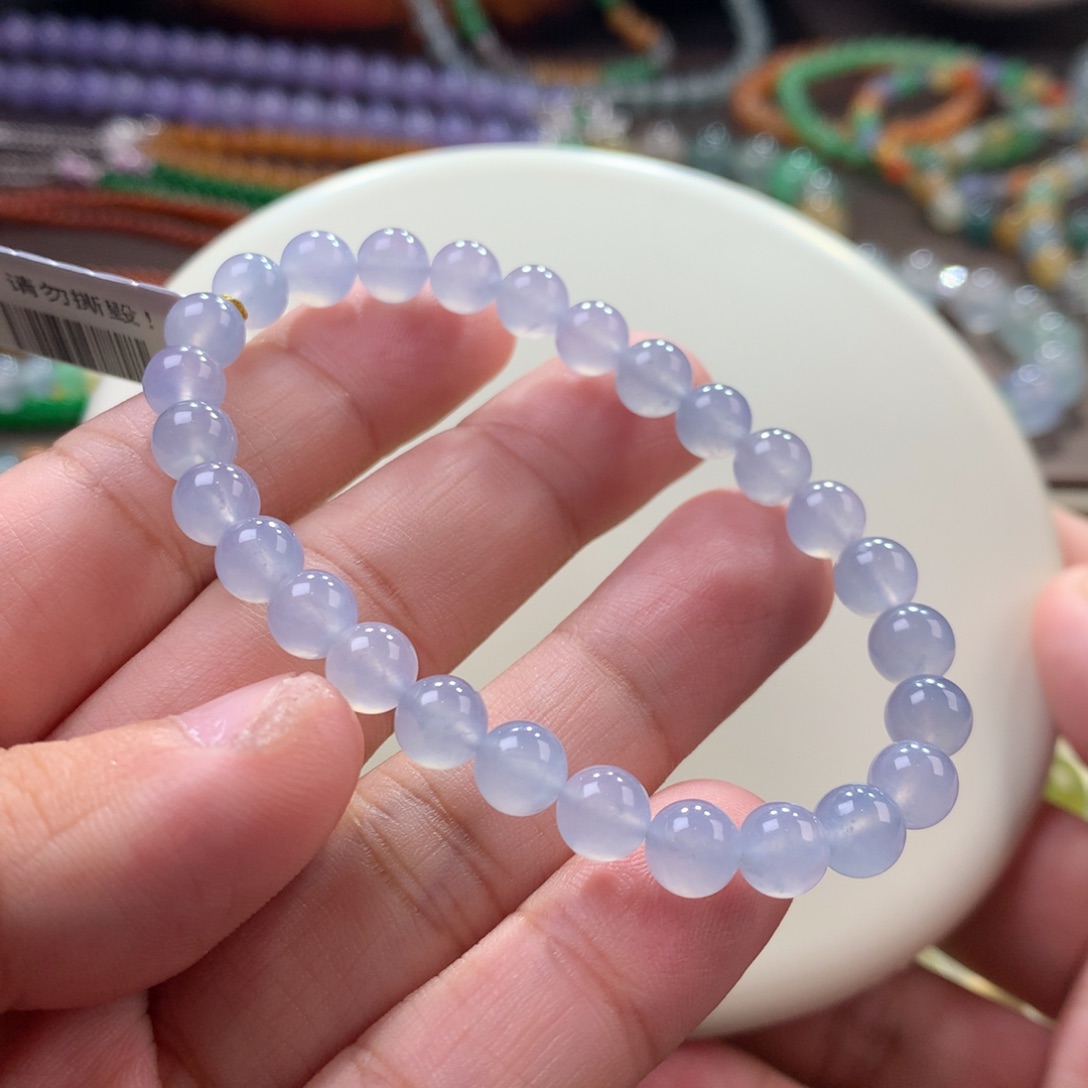 手链翡翠未镶嵌大漏！冰紫手串卡6.5 实力白绳
