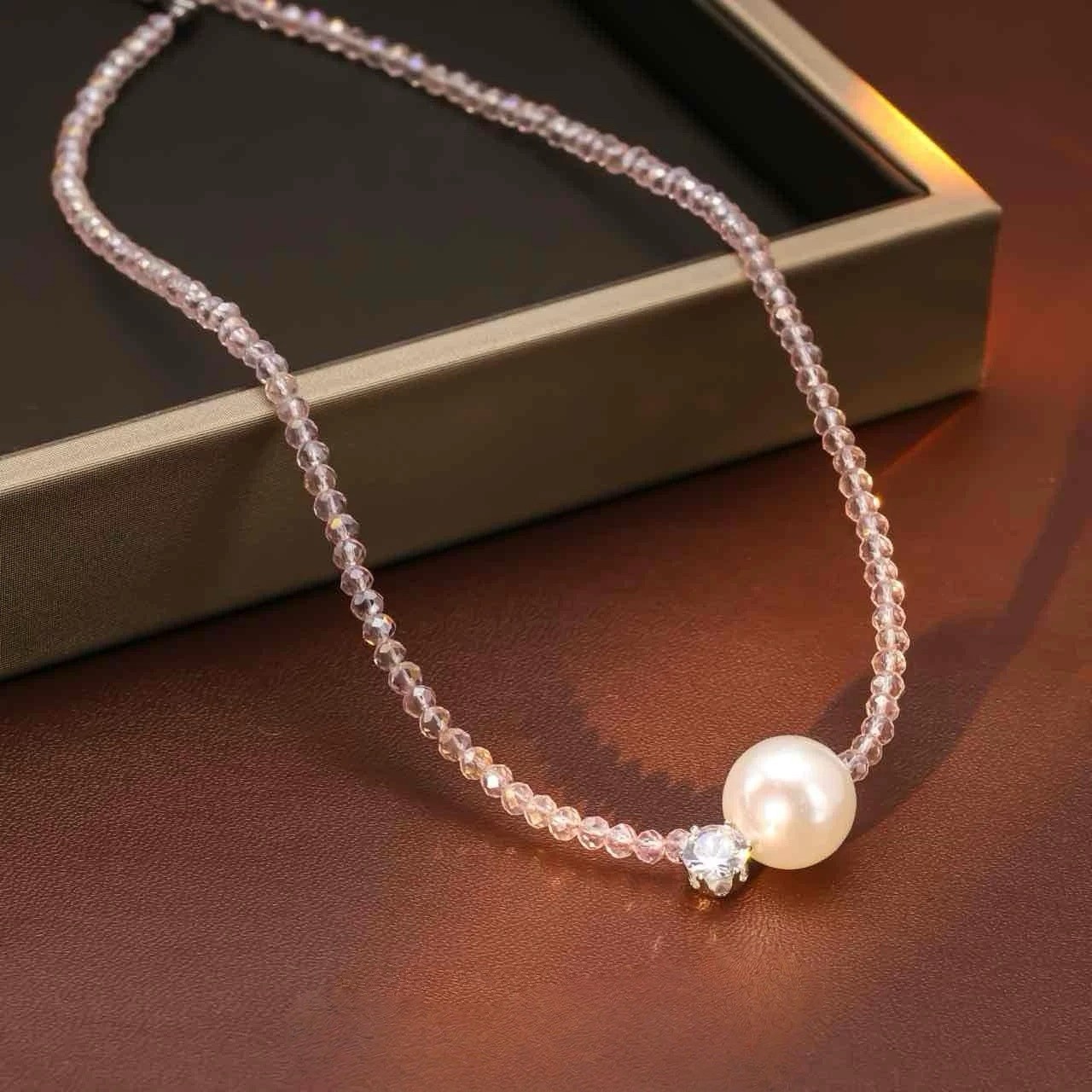 非金属仿水晶项链 粉色珠珠项链081