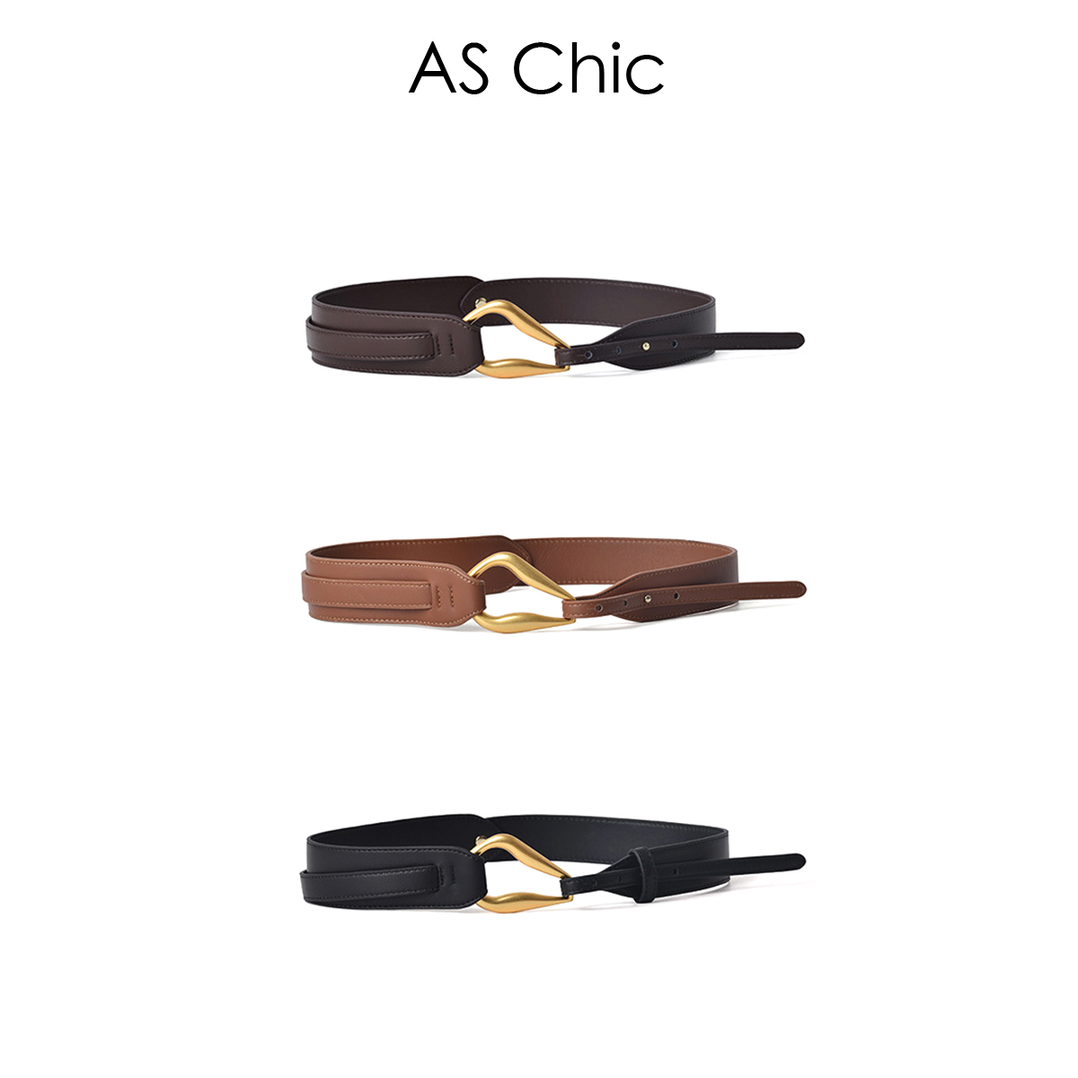 AS chicAW  真皮法式中古宽皮带束腰皮带ASY1423