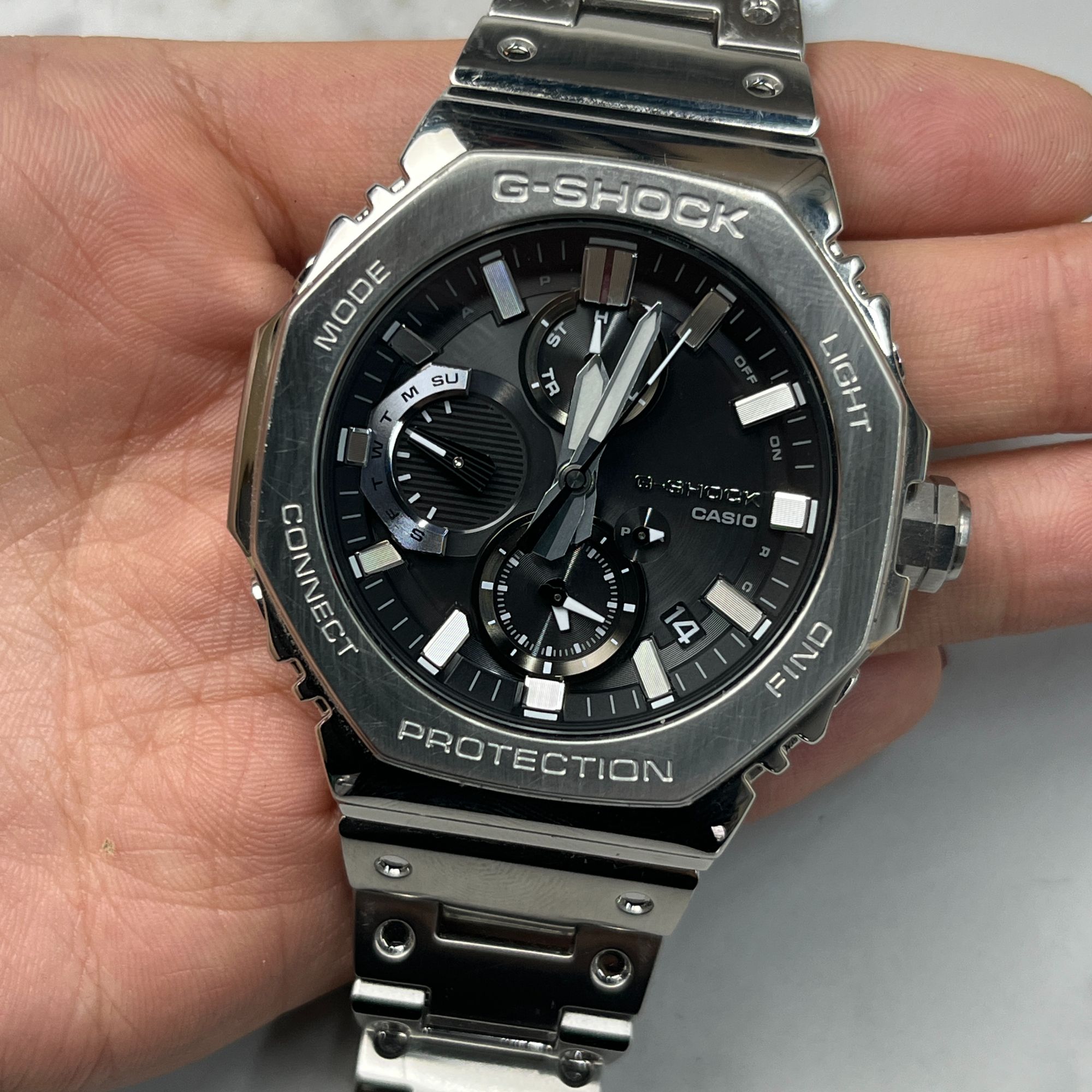 95新 Casio/卡西欧 金属八角gmc-b2100太阳能蓝牙链接200米防水