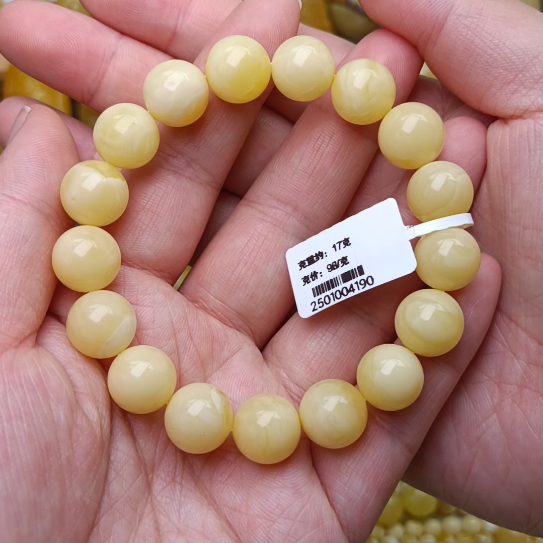 蜜蜡手链未镶嵌12圆珠浓奶豆