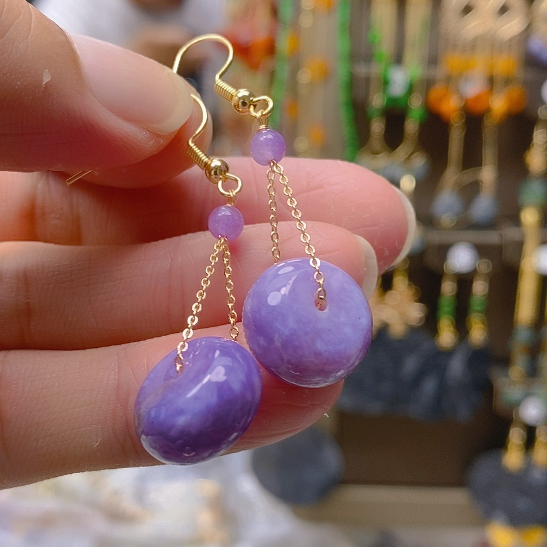 玛瑙/玉髓耳钉合金翡翠