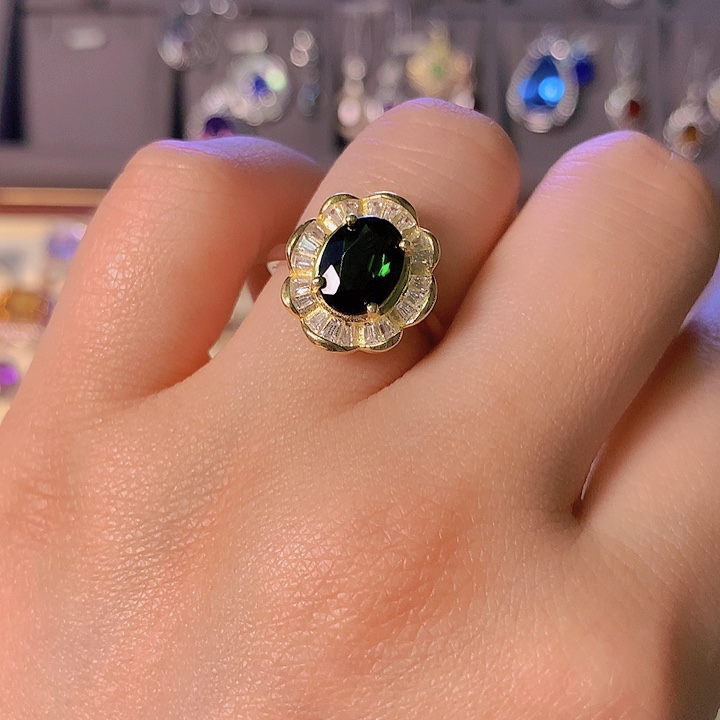 透辉石戒指银S925镀金镶嵌宇*