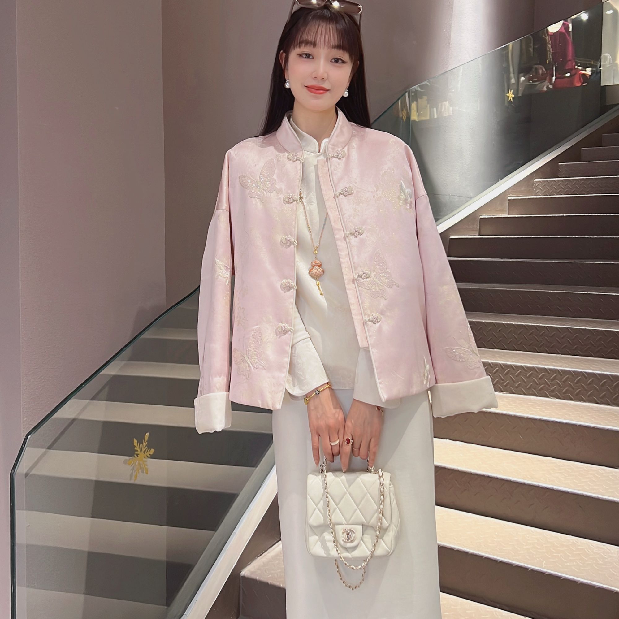 《婷婷定制》【粉蝶】冬季新中式国风立领温婉气质加棉加厚棉服7051