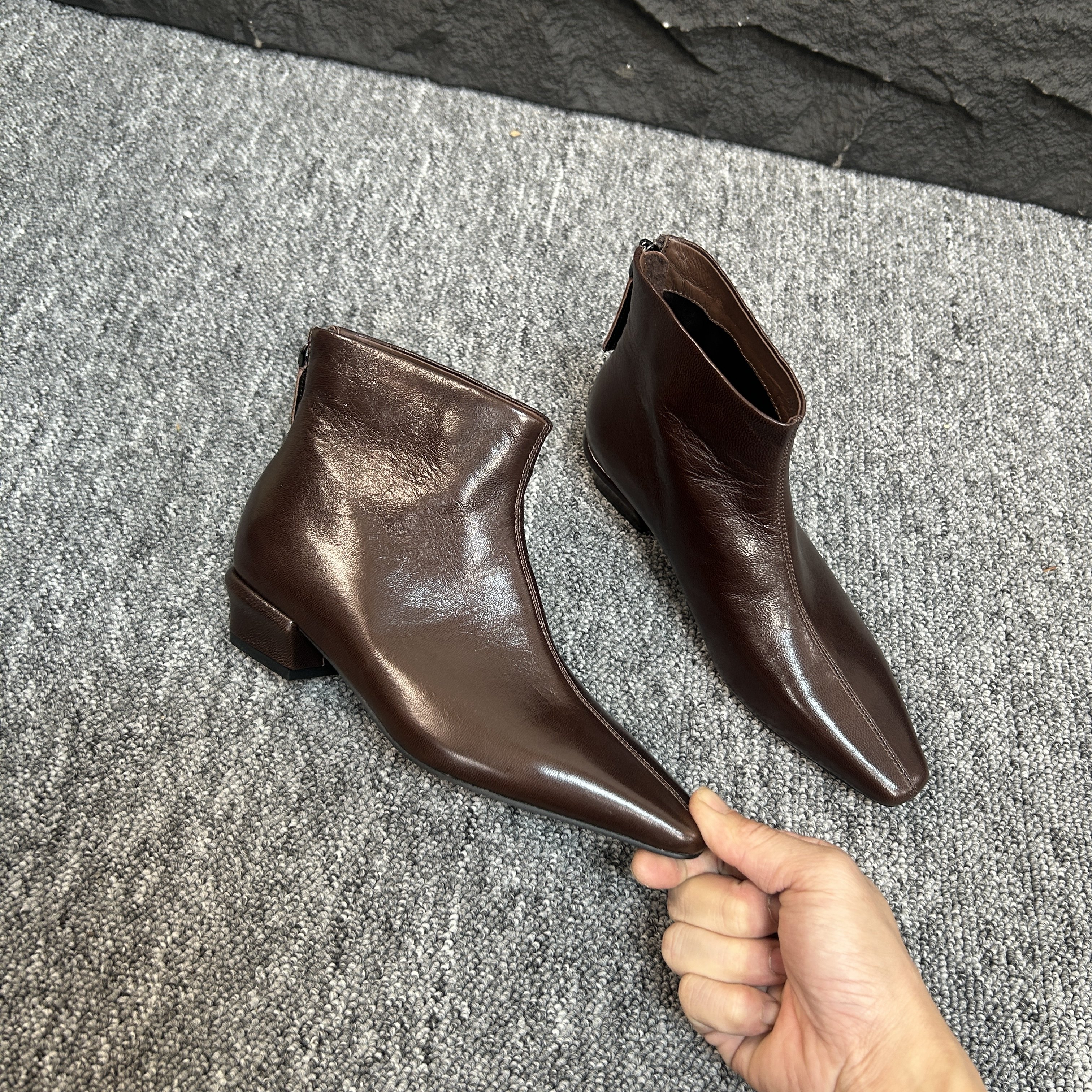 陈老板-羊皮3公分/轻奢方头经典百搭真皮短靴时尚秋冬靴子6719