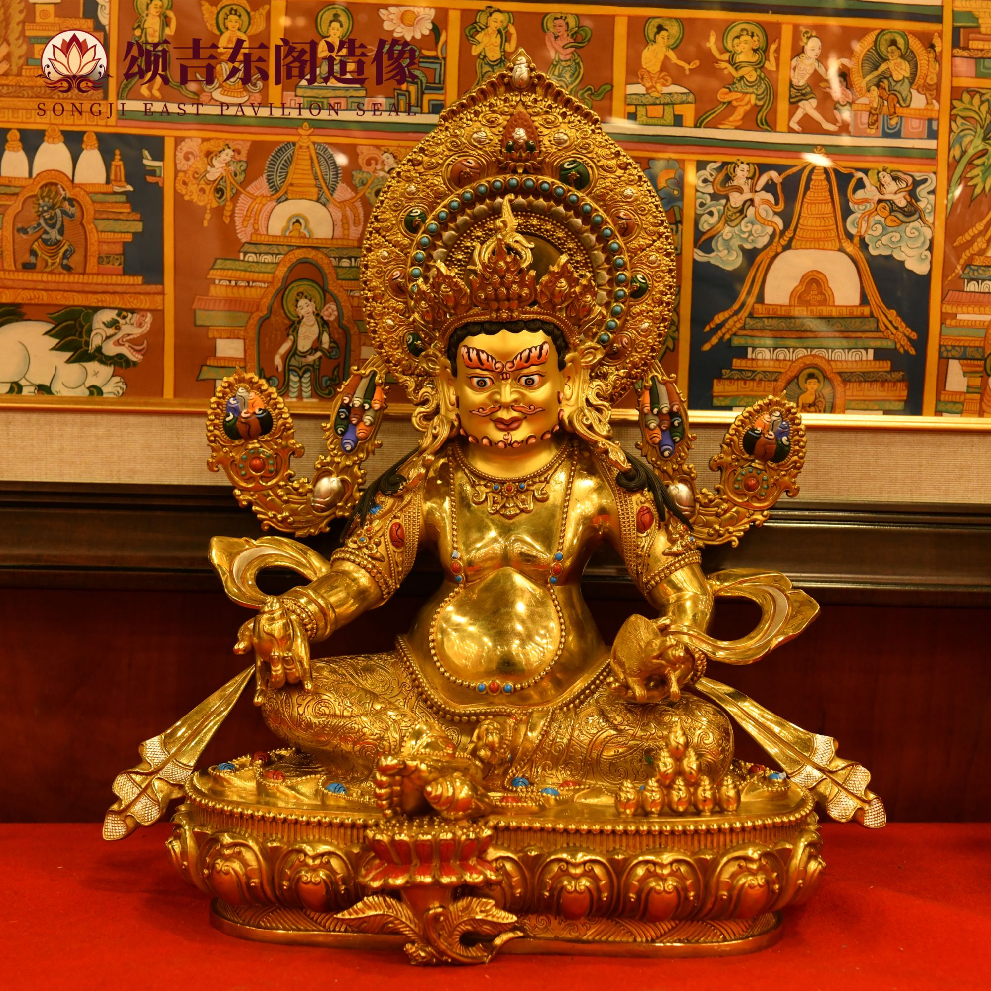 西藏工艺黄财神纯铜錾刻招财摆件36cm