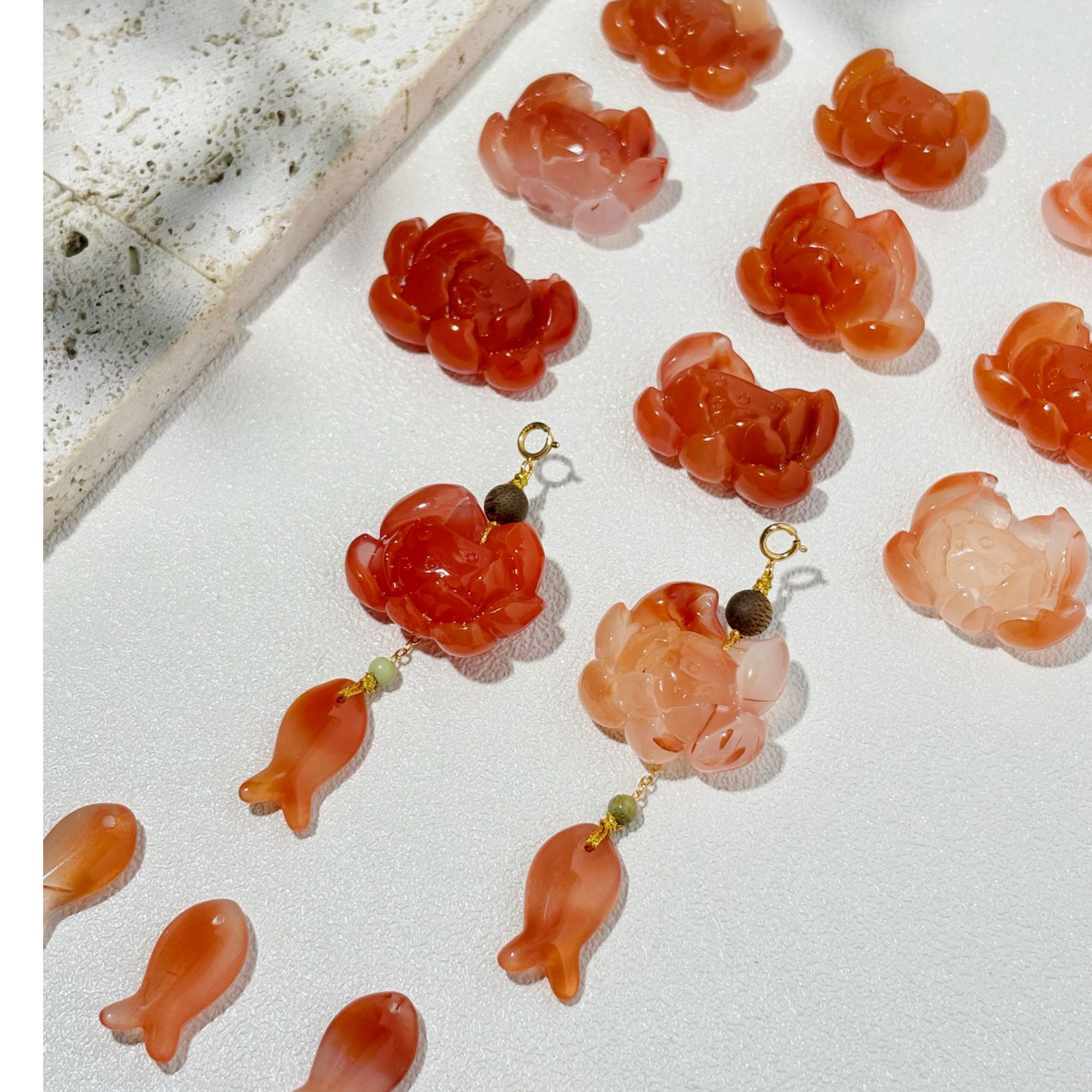 【愿者上钩】南红莲花锦鲤雕刻吊新中式整套.多样性发其一