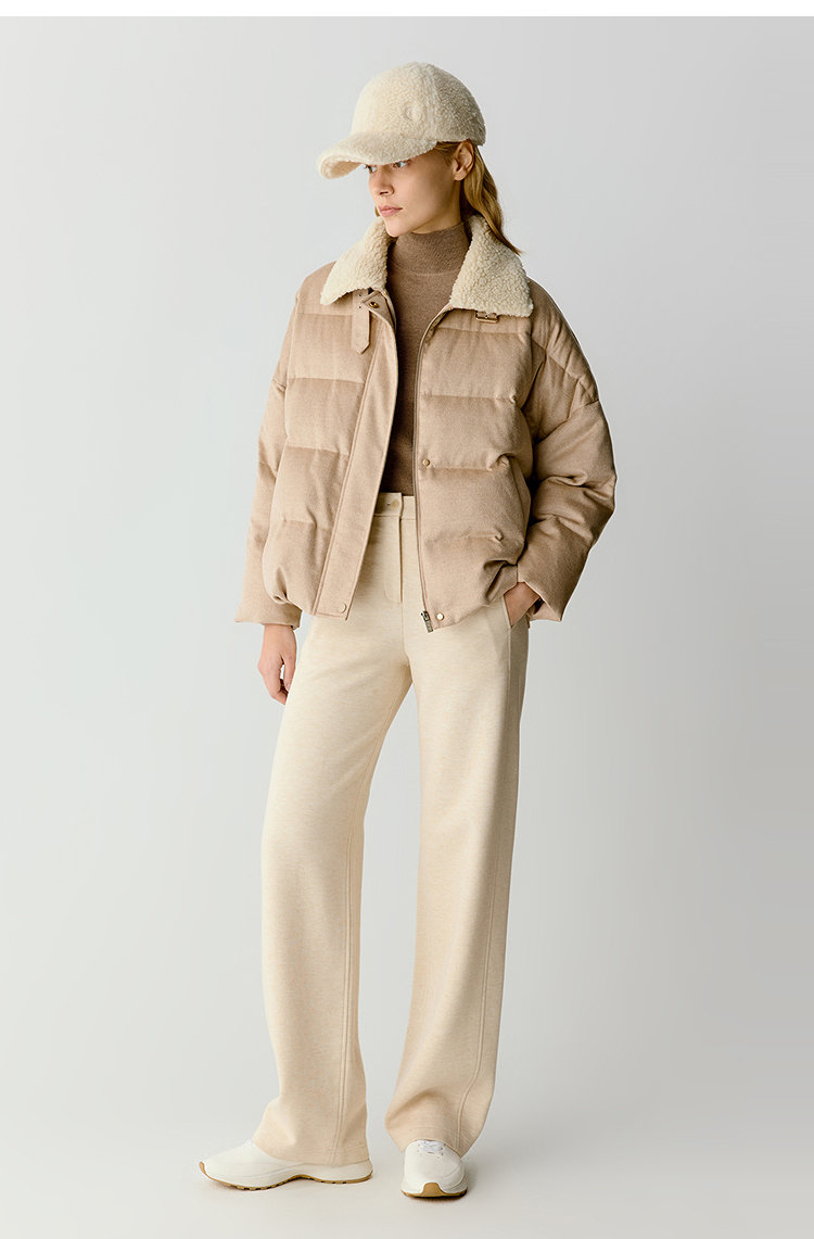 杰瑞【时髦灵魂】秋冬丝驼绒鹅绒服柔软挺括光泽短款宽松羽绒服