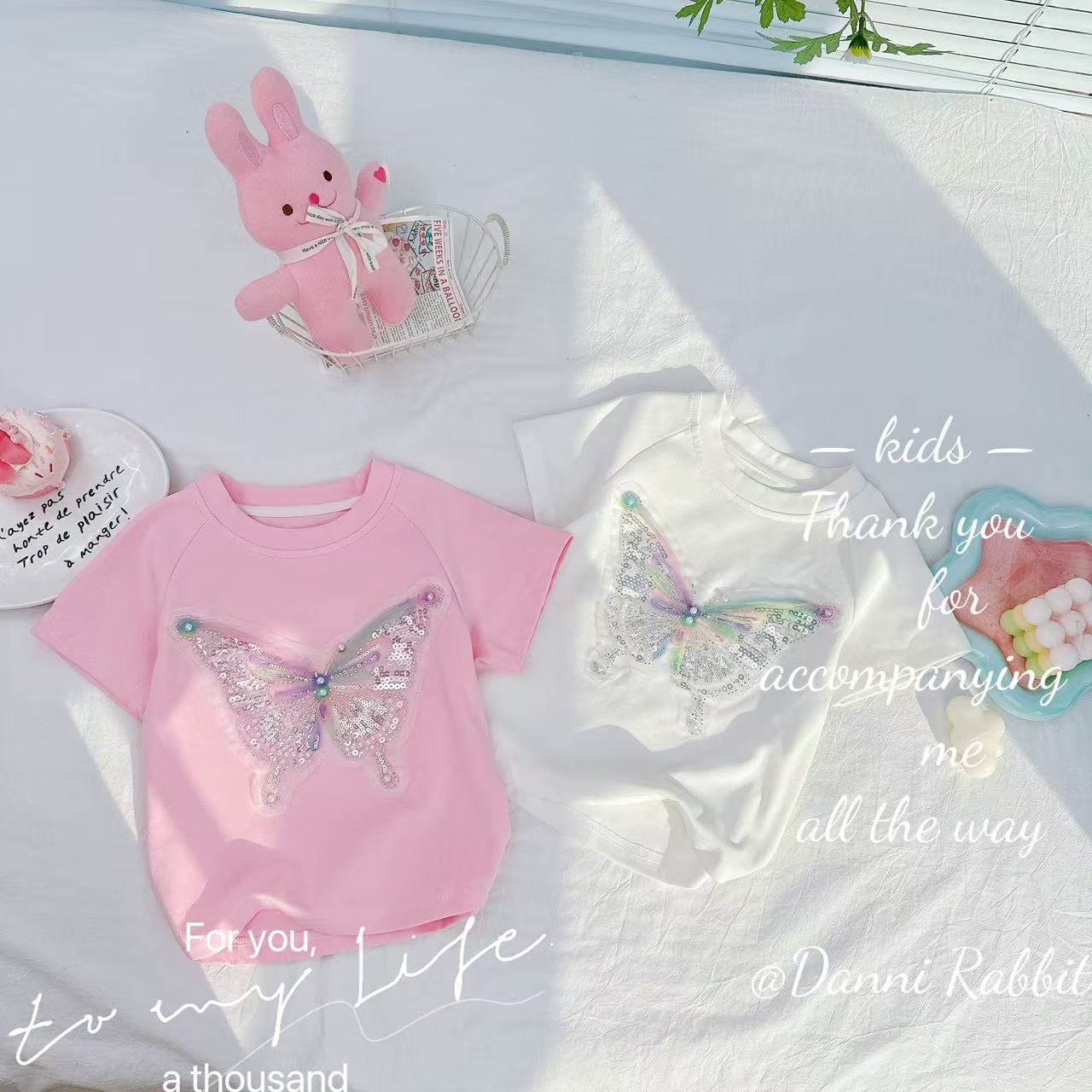 【Dannirabbit】*蝴蝶翩翩—超闪立体亮片短袖* D-W727