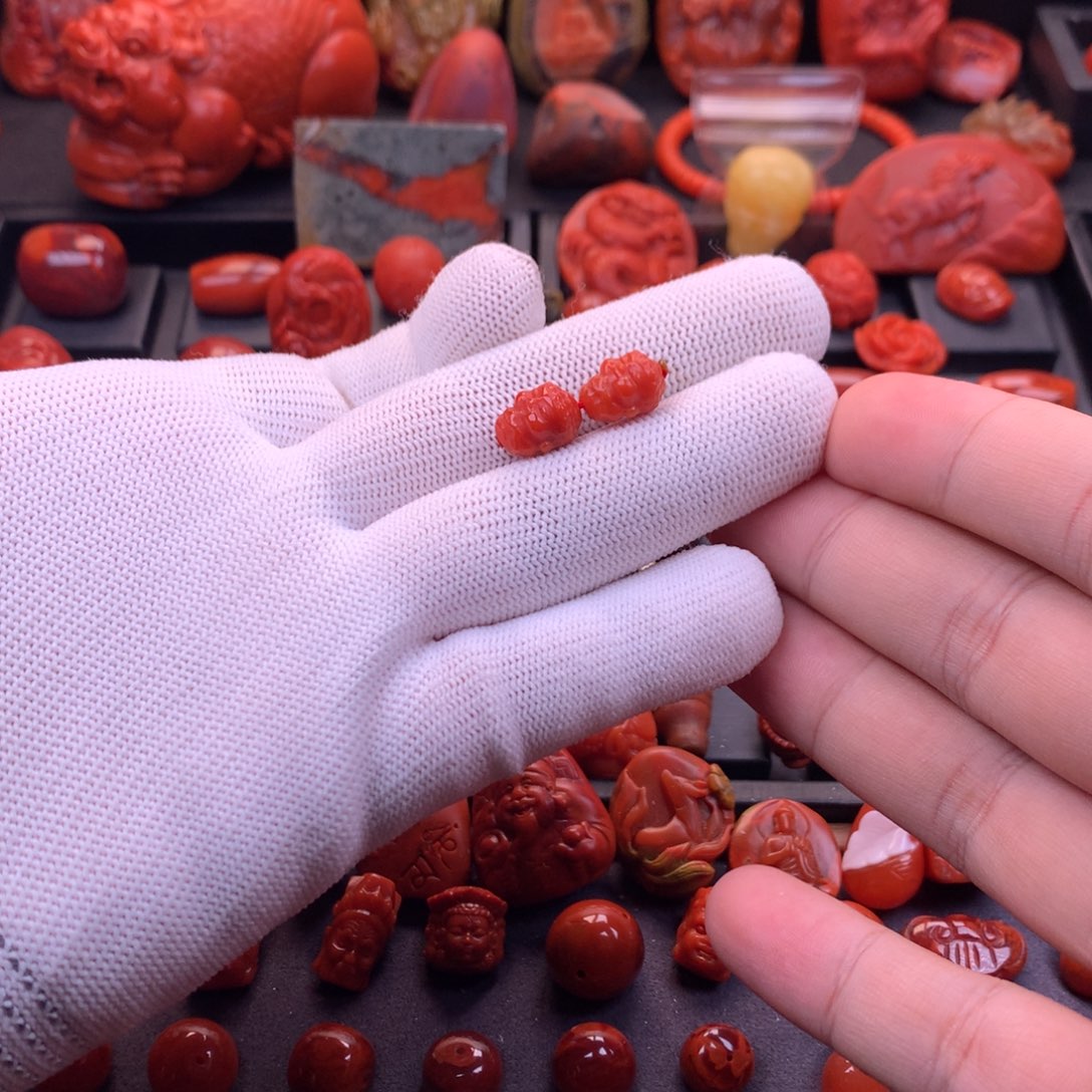 南红玛瑙未镶嵌精工雕刻柿子红宝宝佛配珠对珠8.8mm