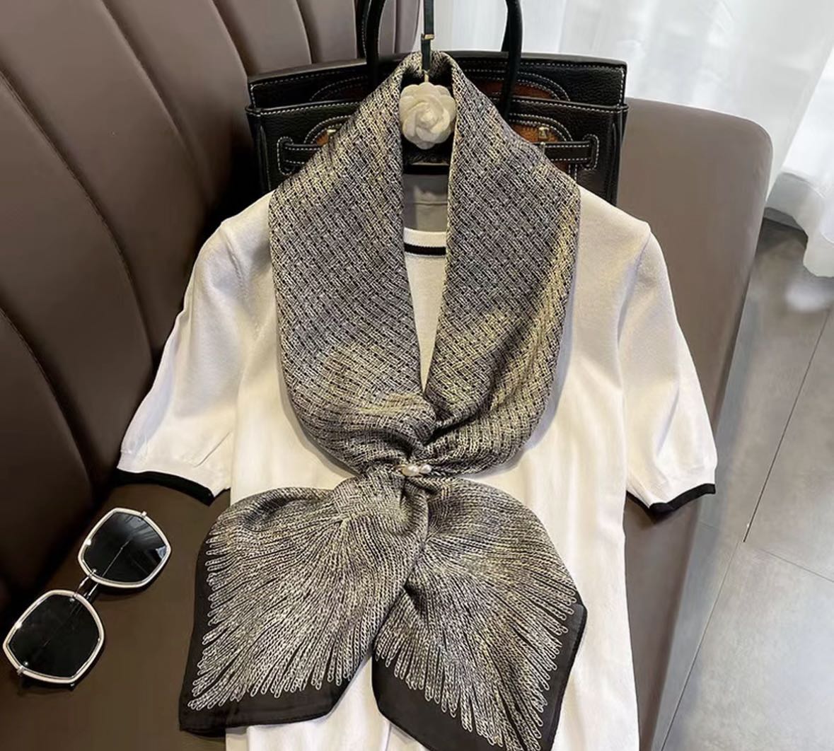 【小香风大号】90*90左右方巾百搭丝巾披肩新款薄围巾Q845