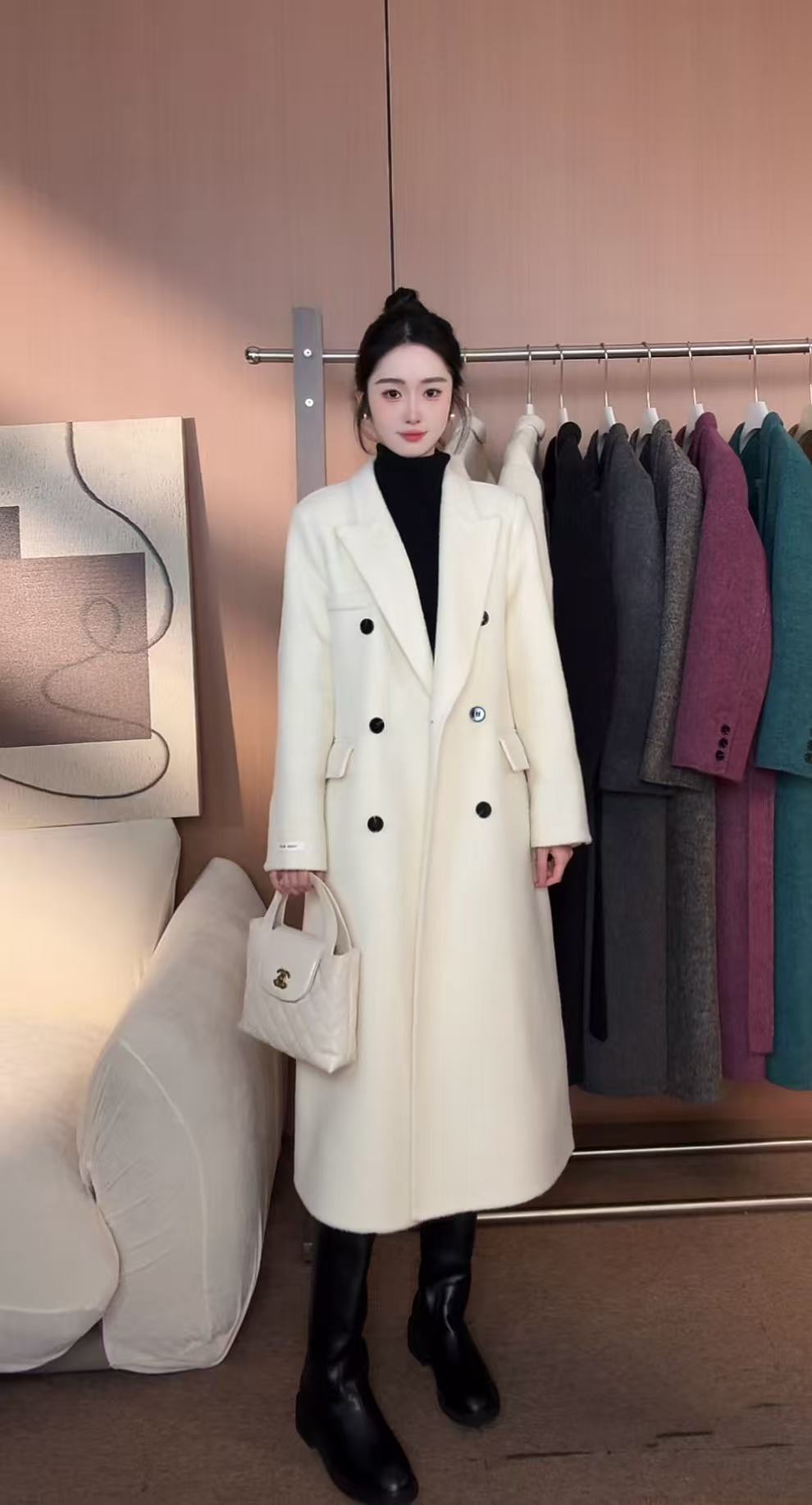 【流动盛宴】驼绒➕高含量绵羊毛重工纯手缝长毛加厚双面大衣气质