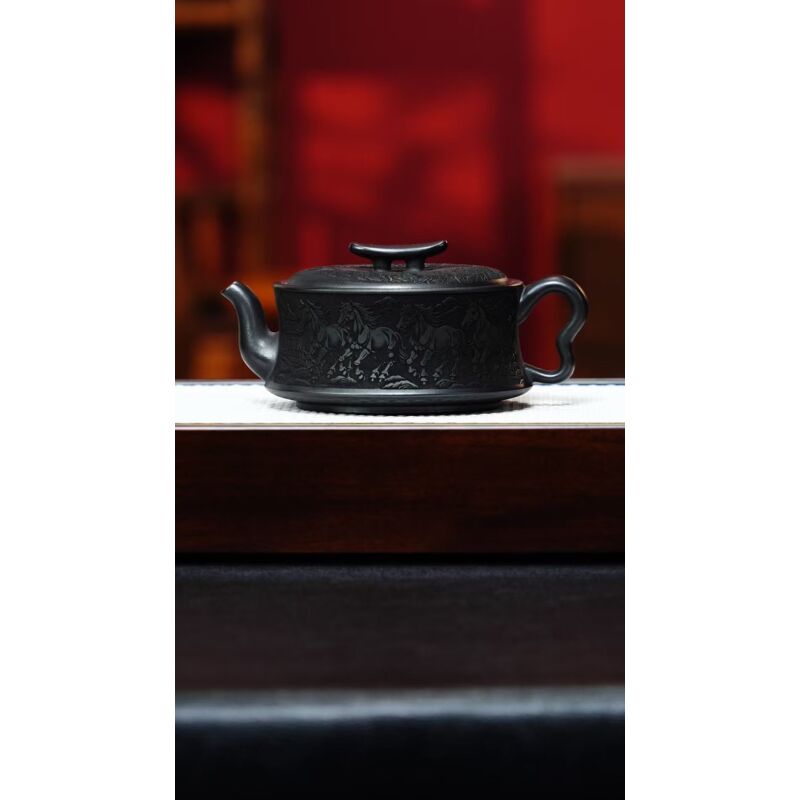 宜兴紫砂 八骏周盘 石黄 李恒阳 h039