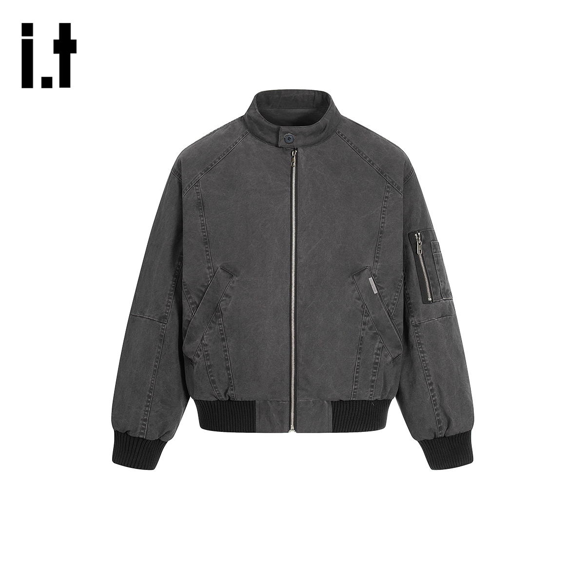 i.t GROUNDZERO情侣款立领水洗巴恩风夹克式90白鸭绒羽绒服