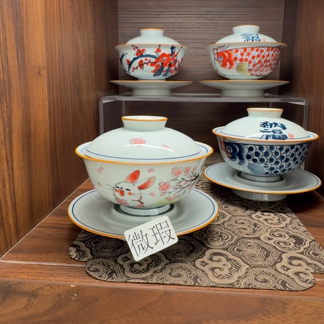 釉下手绘茶具微瑕