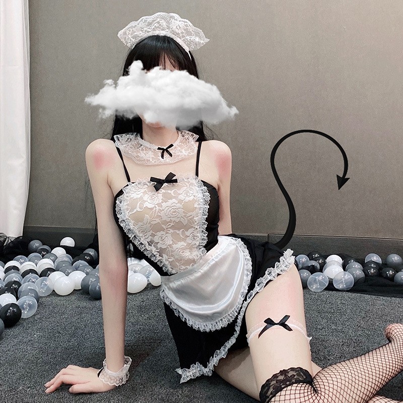 【心灵轻飞】性感战袍高级感睡衣纯欲系女仆装制服丝袜薄款蕾丝镂空