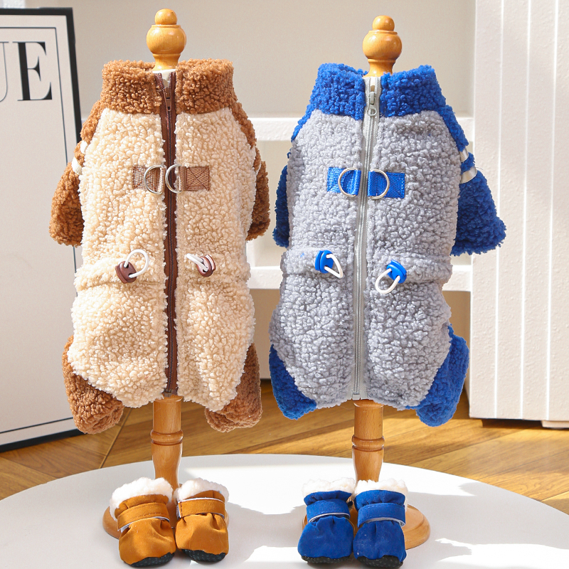 秋冬加厚羊羔绒四脚衣服拉链狗狗猫咪宠物猫衣服狗用品小狗服泰迪