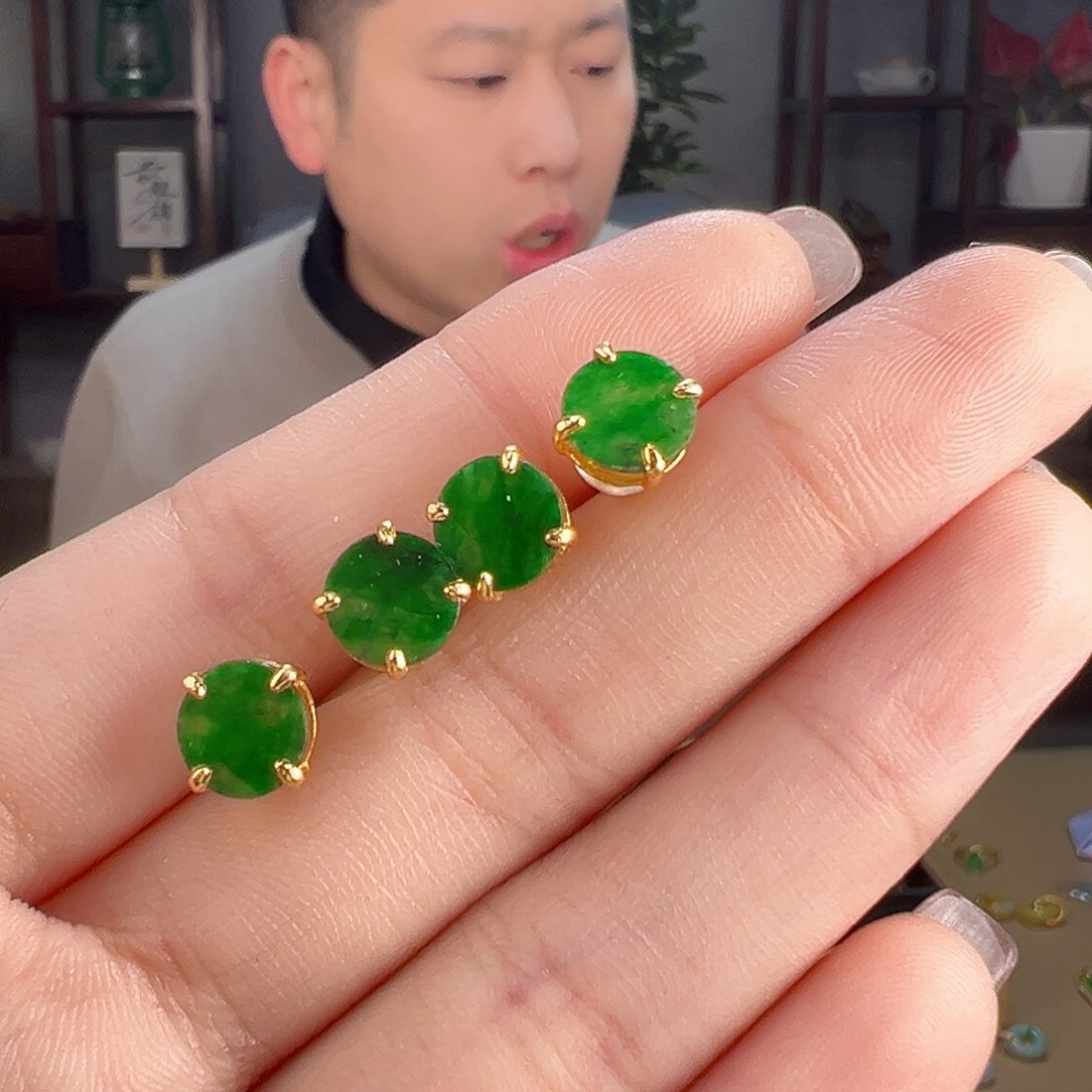 翡翠耳饰银S925镶嵌多样性发货一副