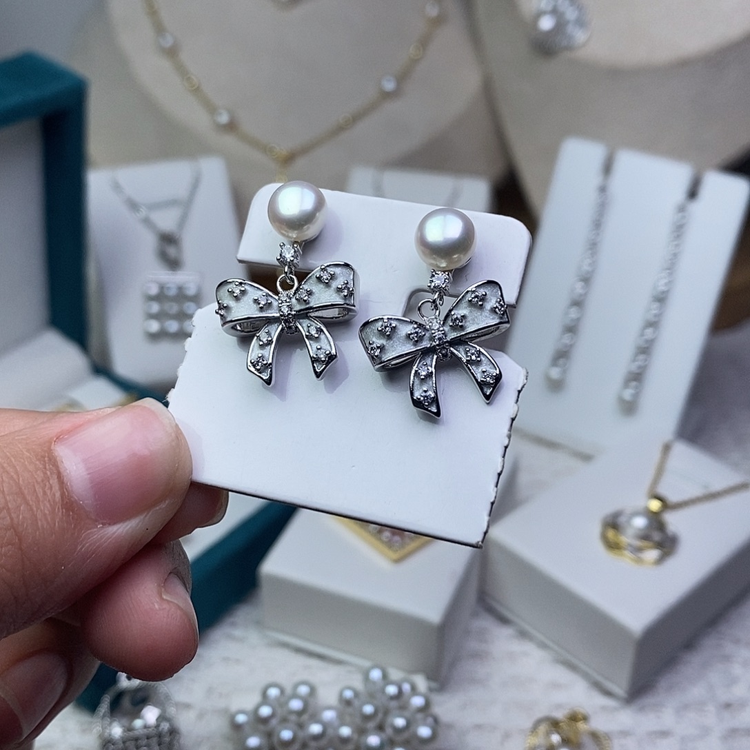 淡水珍珠耳饰银S925镶嵌