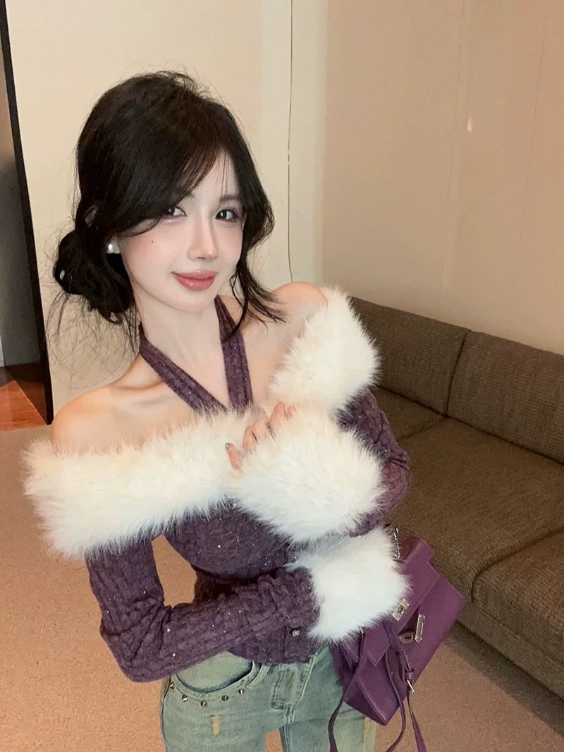 {N}美式辣妹纯欲短款上衣女设计感绑带性感露背挂脖吊带背心