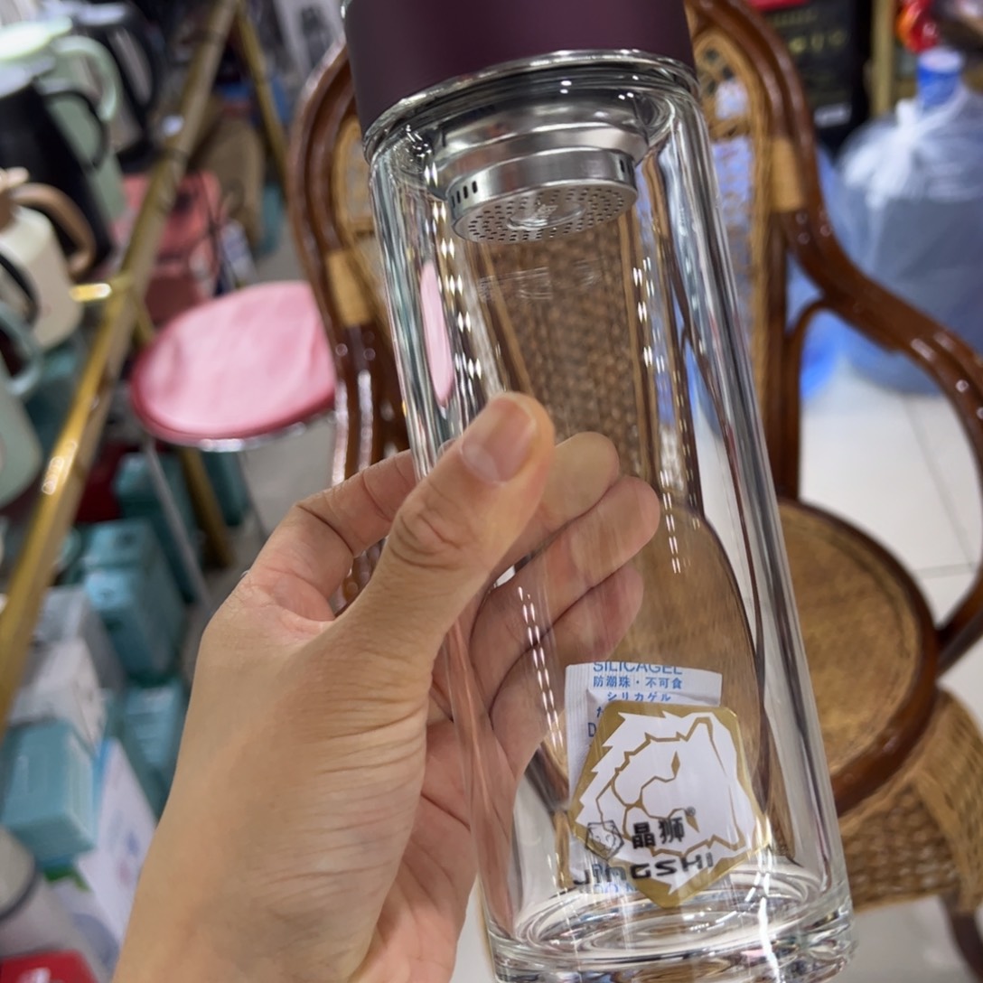 晶单层烫手玻璃杯510提环紫色玻璃杯杯套