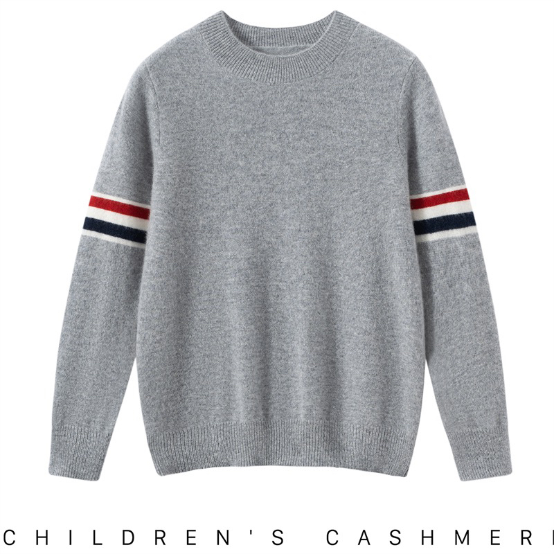 山羊绒衫半高领男女童七针双袖三杠针织衫打底上衣儿童羊绒毛衣