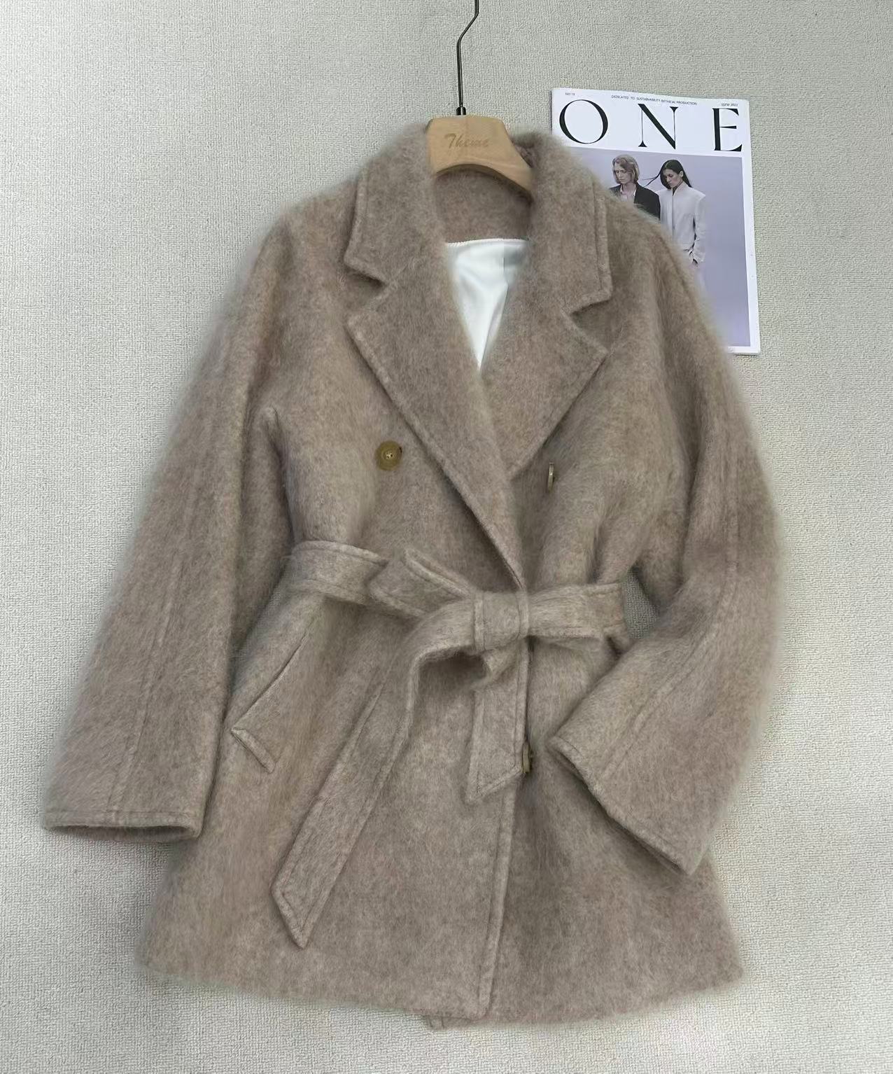 25809 -36982 中长款呢大衣双面呢翻领拉毛大衣毛呢外套