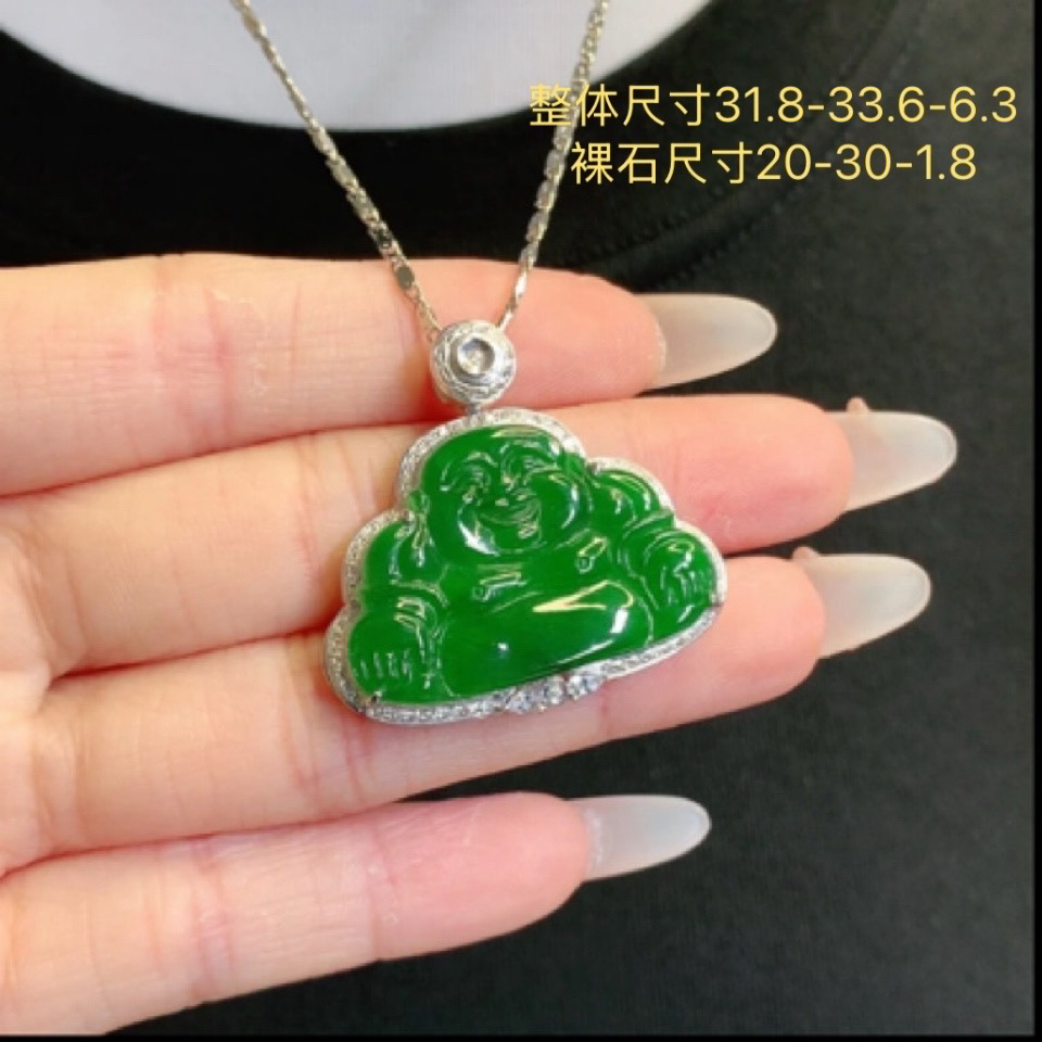 缅甸天然翡翠a货佛公吊坠18k金镶嵌