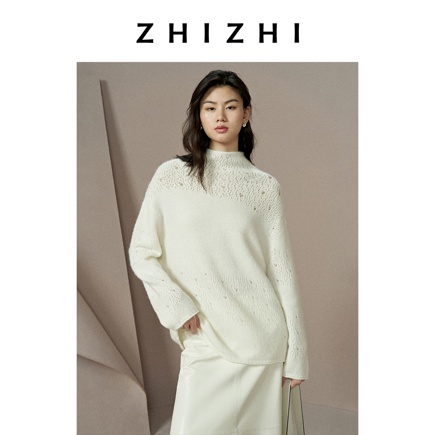 【橱窗】致知 南风谷 半高领羊驼毛镂空松弛感套头毛衫ZZ2EWKZN111