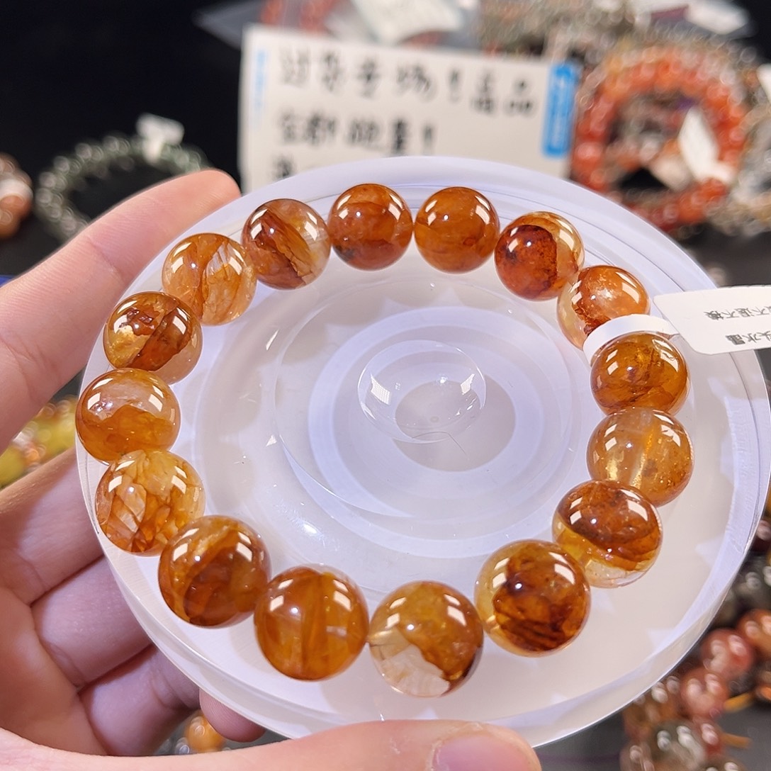 烟晶未镶嵌手链黄胶花14mm