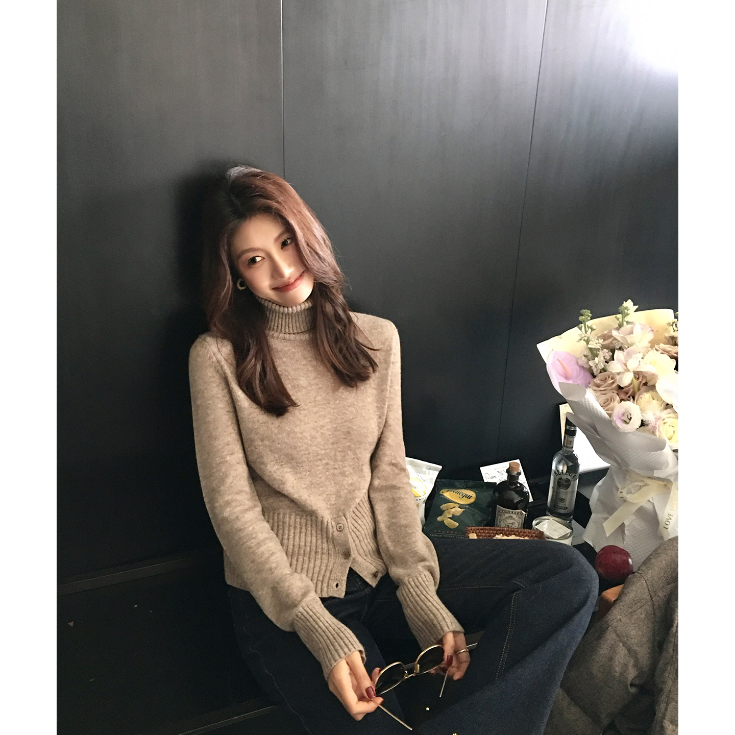 【ALONE SAVOR】龍喜儿 冬日阳光 高领羊毛打底单排扣针织衫J119