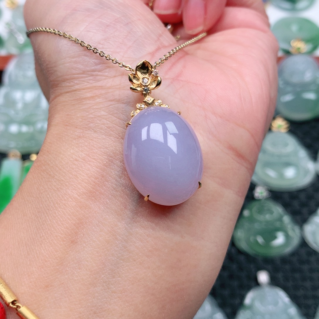 翡翠吊坠(不含链)18K金镶嵌