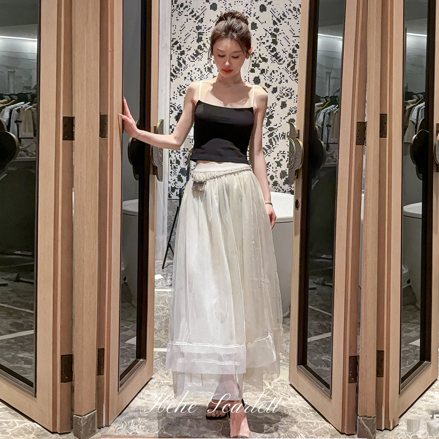 你的呵呵scarlett｜温柔风层叠纱裙百搭夏季显瘦中长款A字半身裙