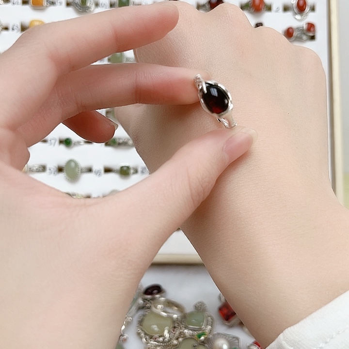 血珀戒指银S925镶嵌天然