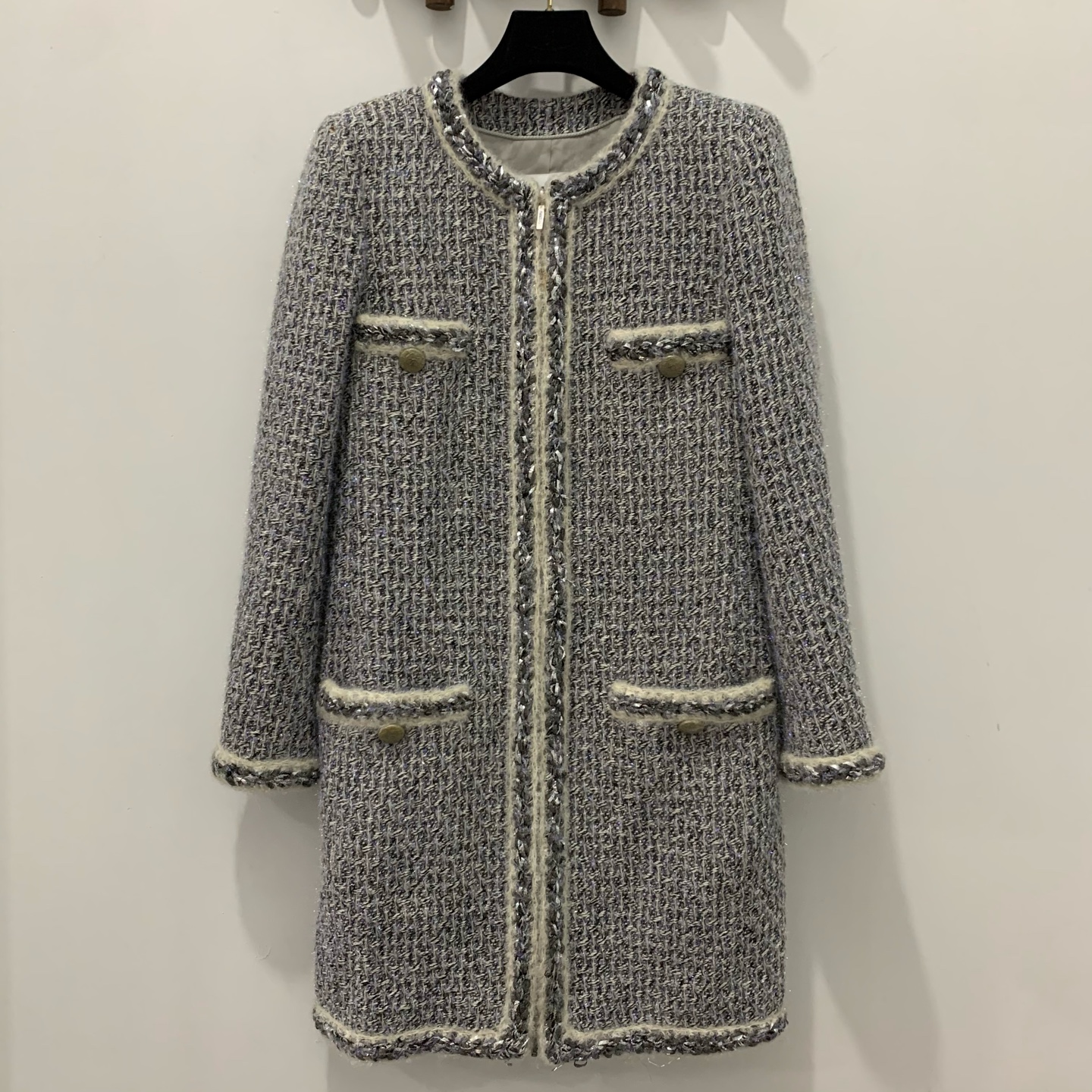 99新 Chanel/香奈儿 14K软呢编织亮片四口袋款外套 36码
