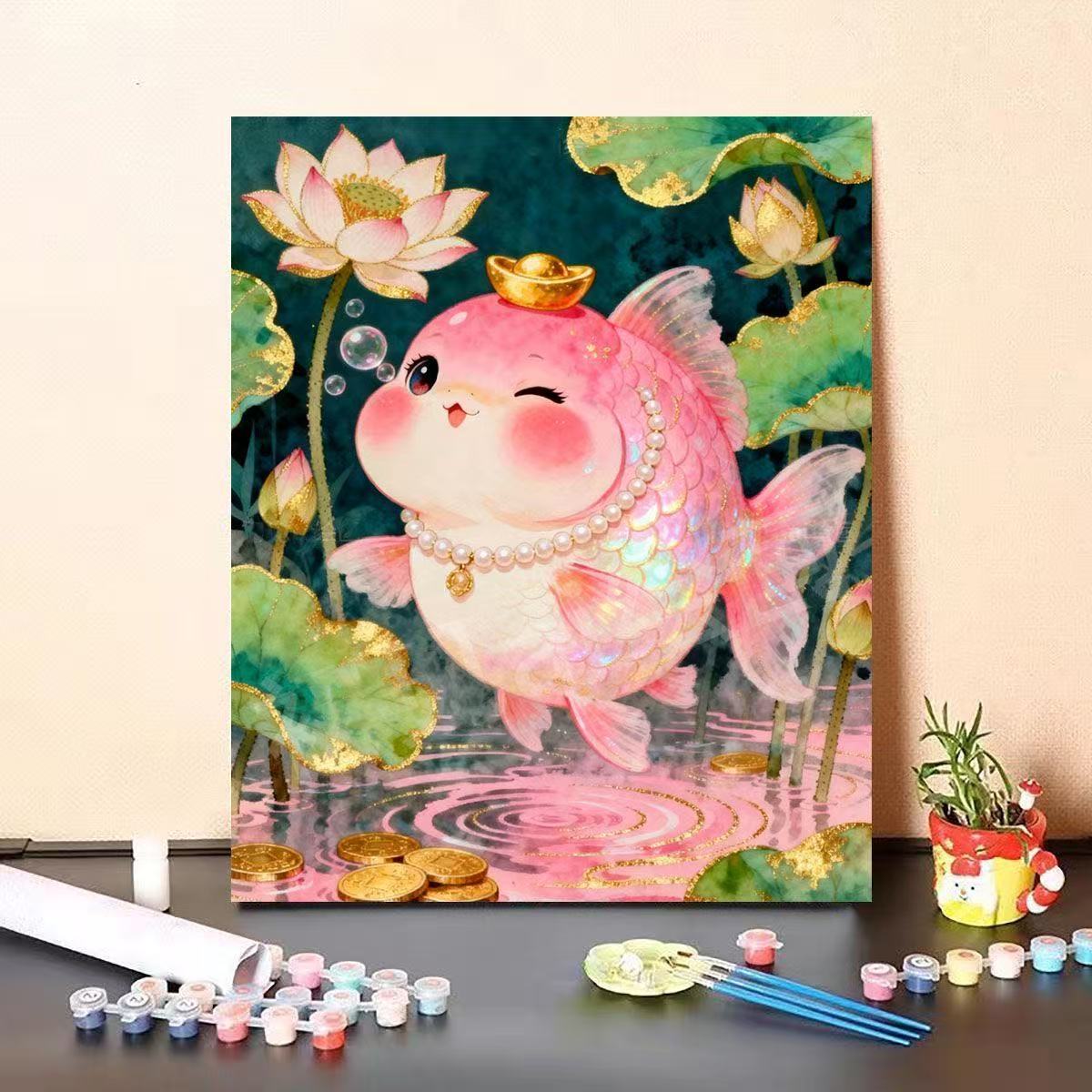 中国风招财锦鲤diy数字油画高颜值手工涂色治愈客厅手工装饰挂画
