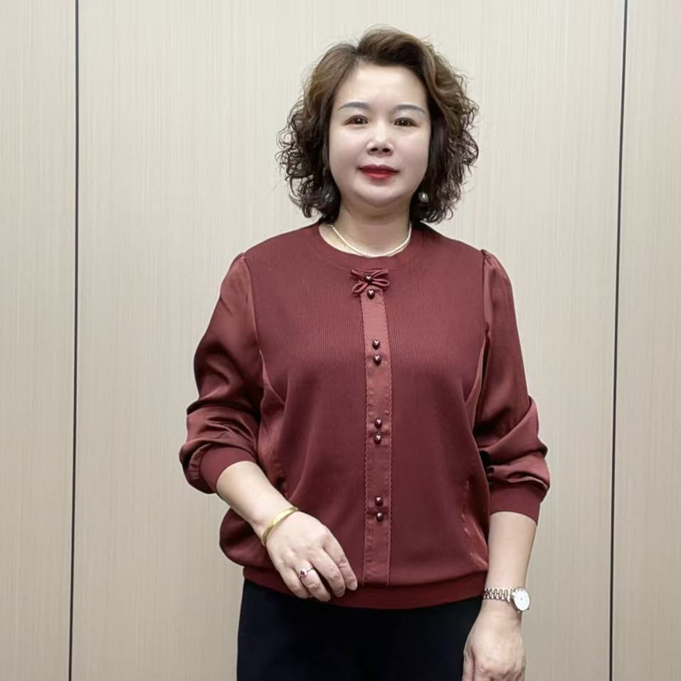 2025秋季时尚气质宽松百搭洋气显瘦圆领中老年长袖妈妈装