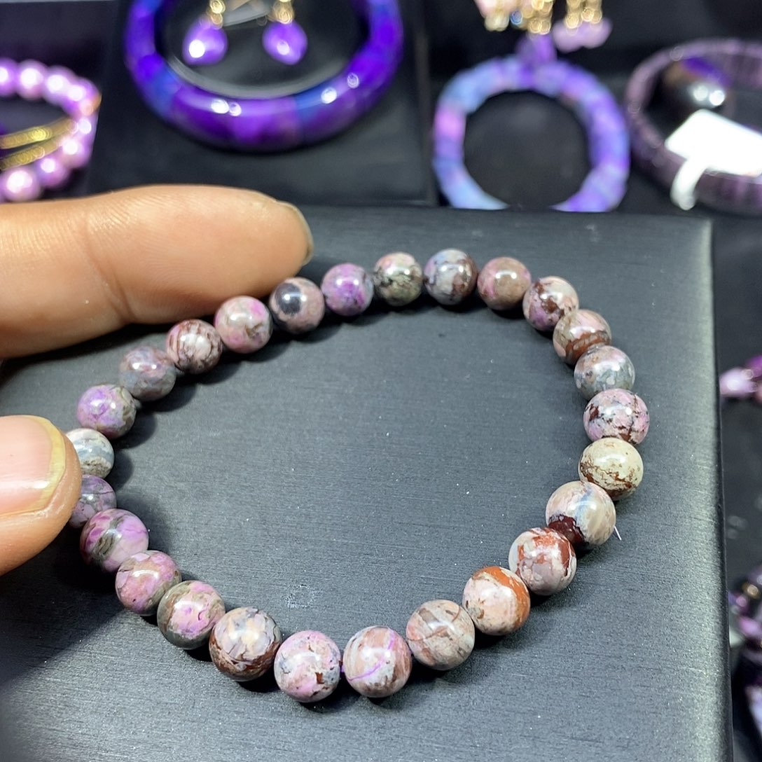 苏纪石（舒俱来）未镶嵌南非舒俱来泥地樱花紫圆珠单圈