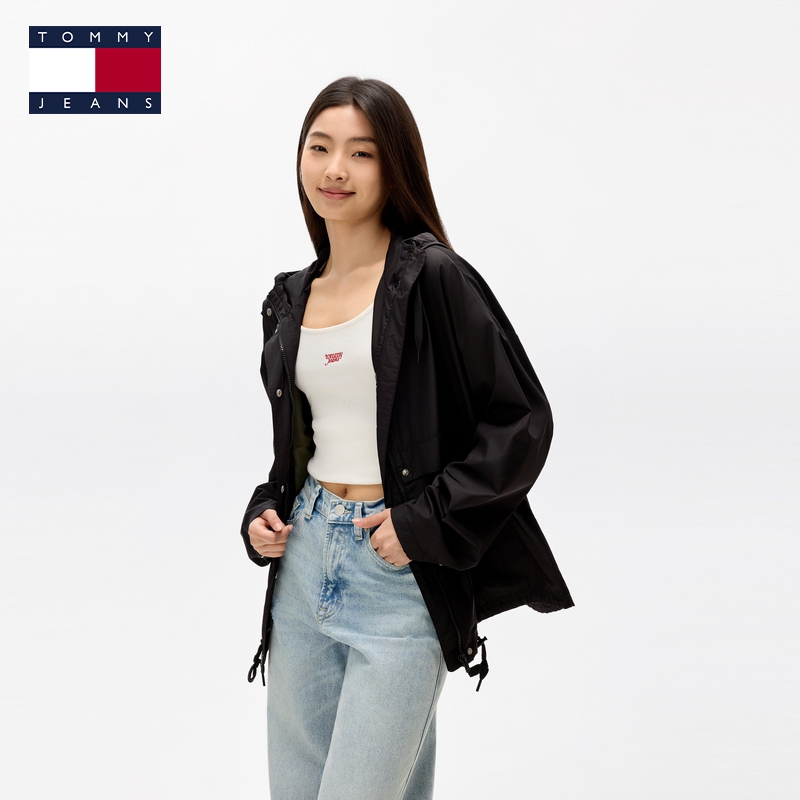 Tommy25秋冬女装运动休闲通勤宽松落肩连帽风衣款单夹克外套20231