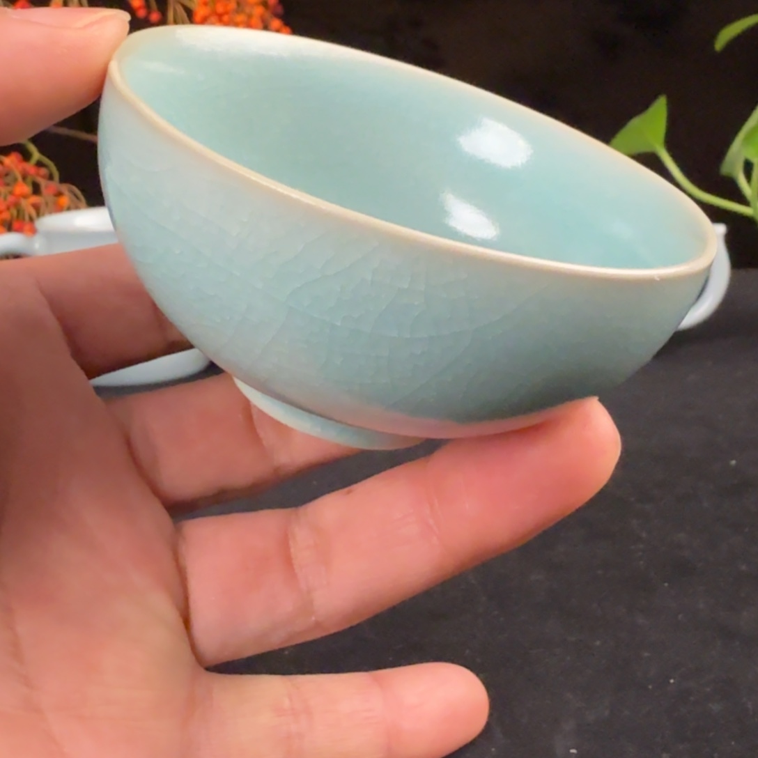 陶摆件汝瓷小冰花鸡心杯