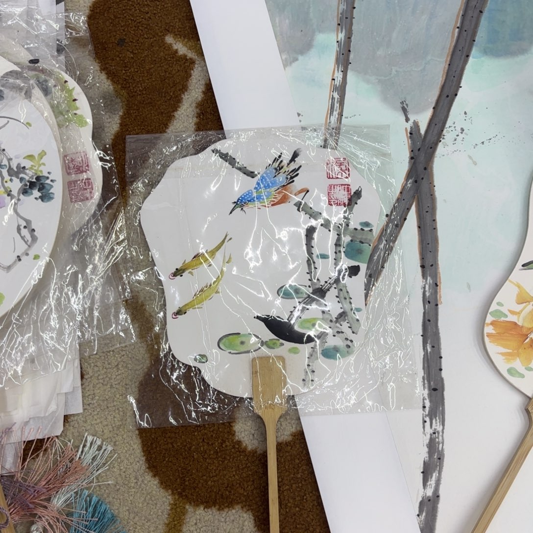 国画花鸟扇子作品童