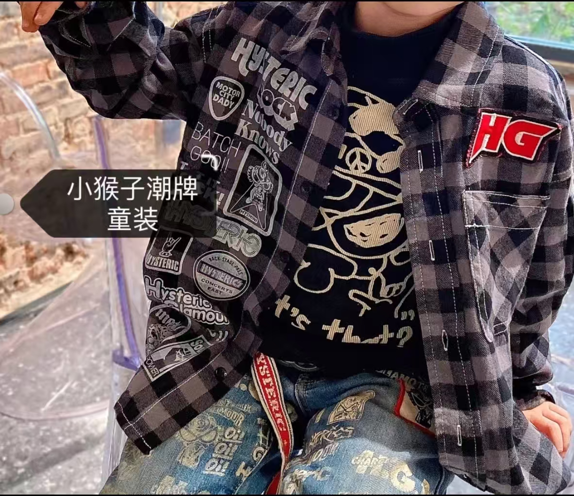 1051【格子小标】儿童春秋潮流休闲衬衫