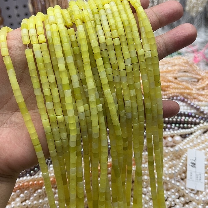未镶嵌玛瑙/玉髓珠宝半成品一条4mm柠檬玉管珠