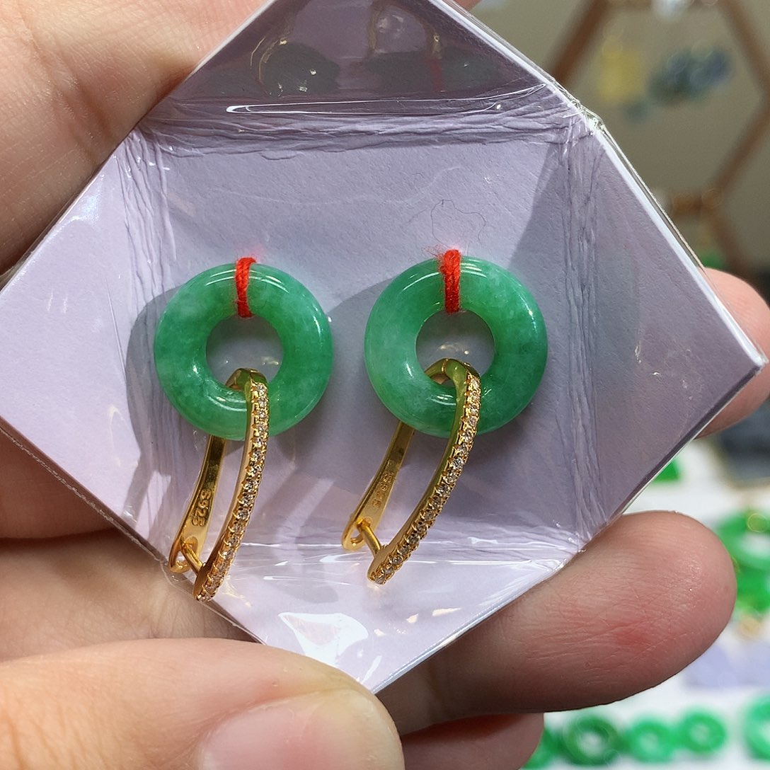 银S925镶嵌翡翠耳饰天然翡翠耳饰