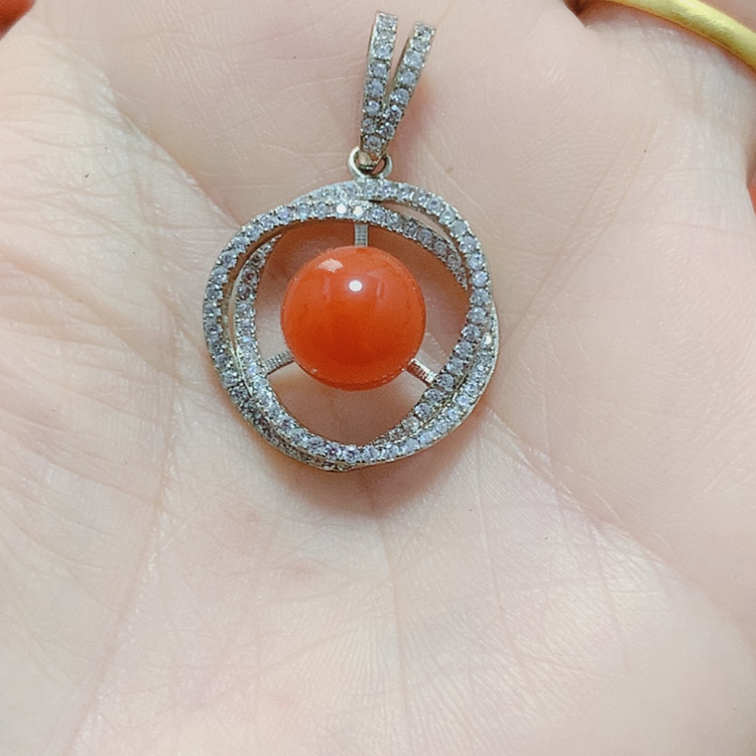 南红玛瑙银S925镶嵌吊坠(不含链)