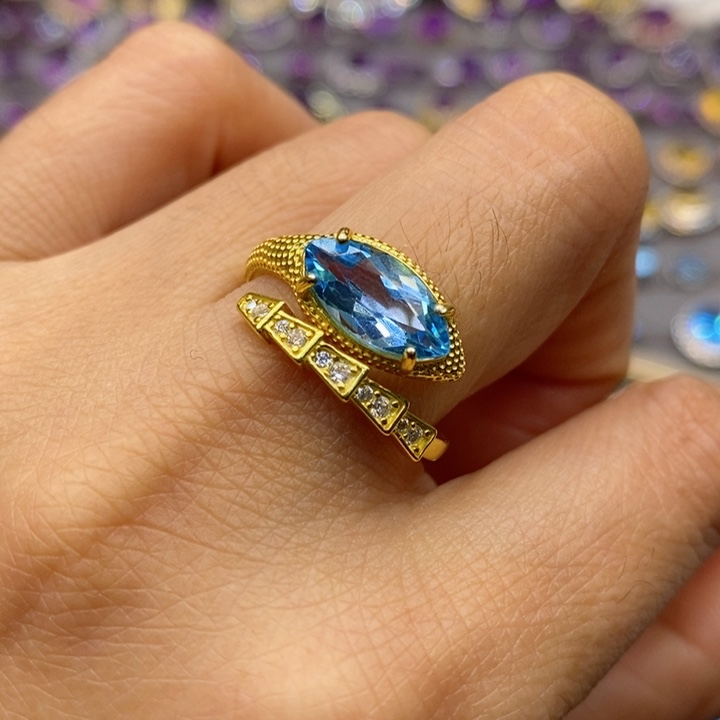 托帕石戒指银S925镶嵌天然托帕石戒指