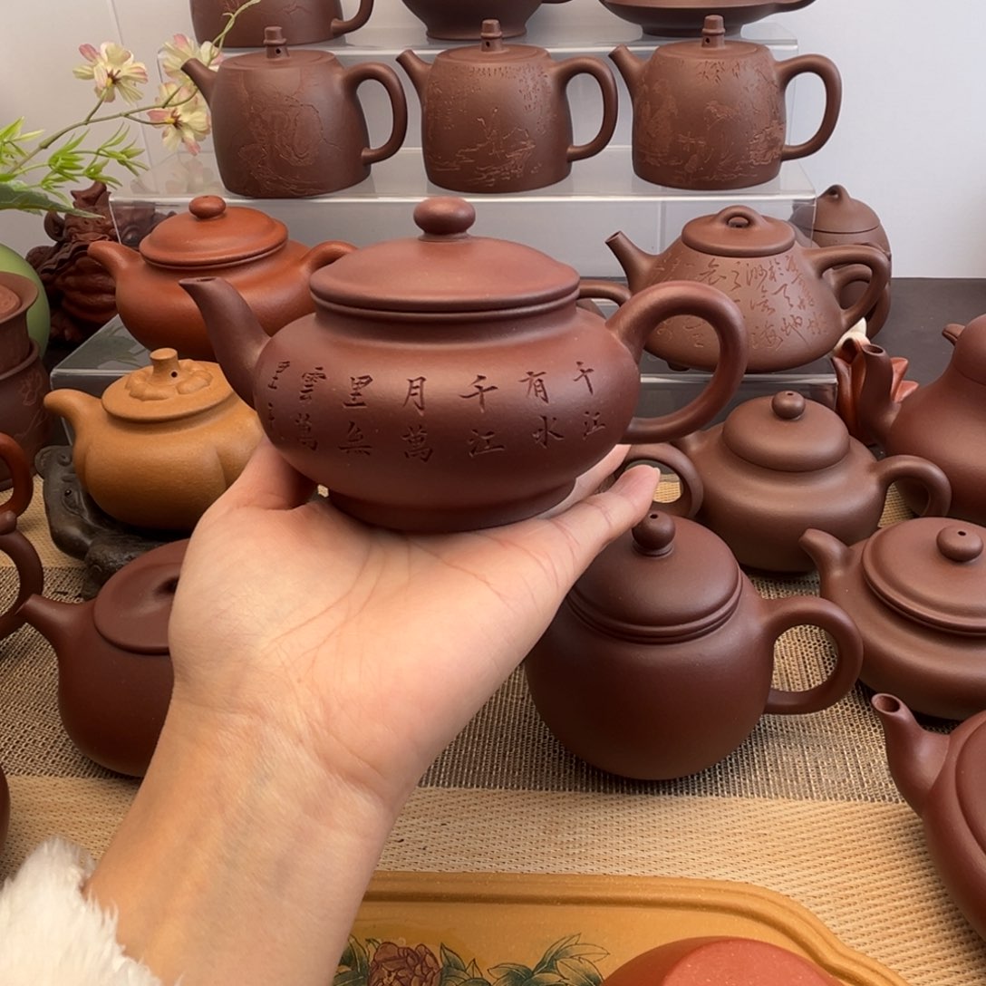 瓷***力茶壶紫砂底槽清宫灯刻绘