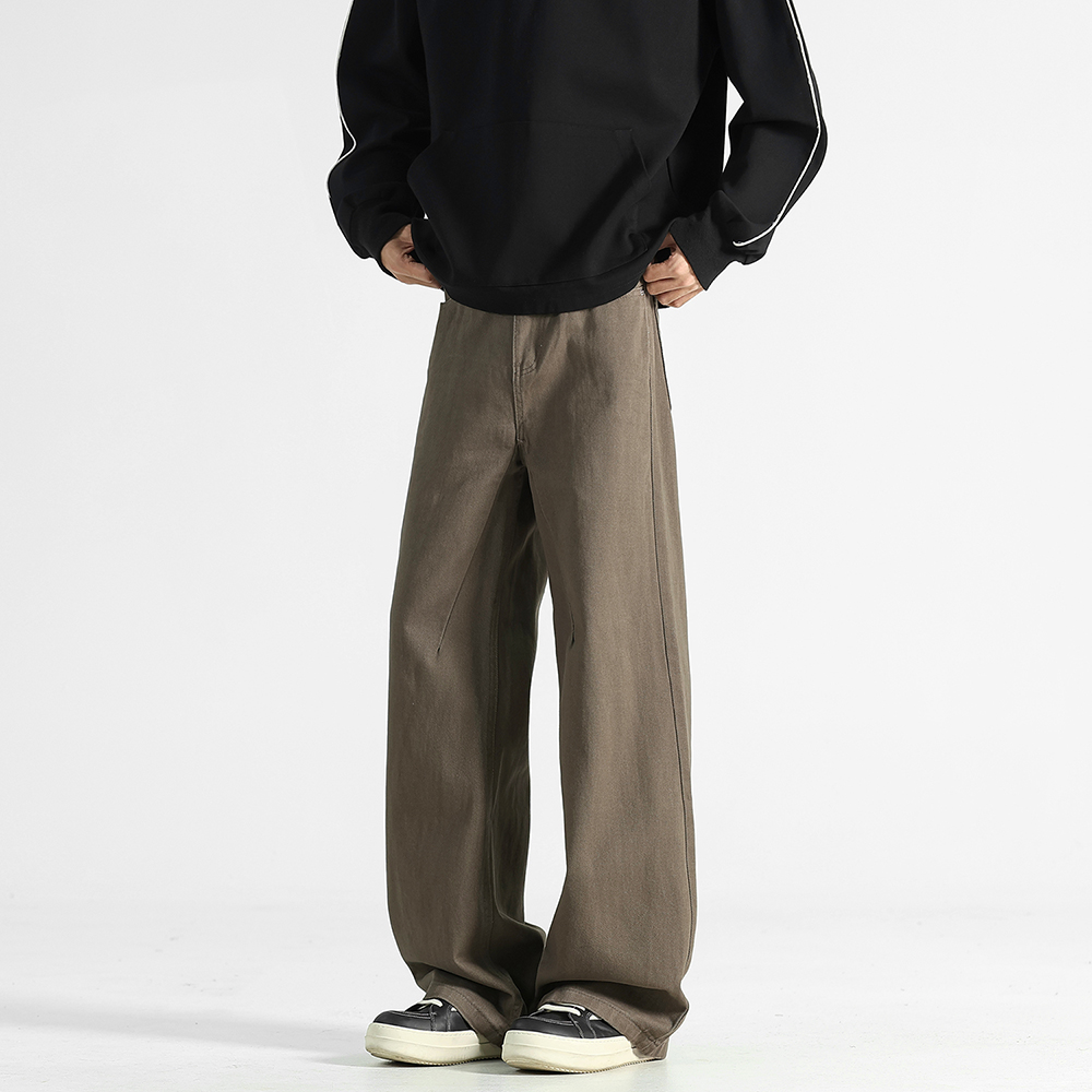 （现货现发）纯棉休闲裤男美拉德美式直筒宽松百搭阔腿长裤子潮流