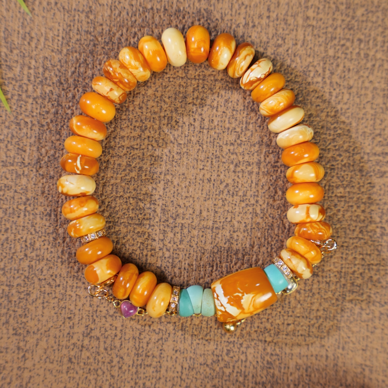 【壹芳珠宝】天然原矿琥珀蜜蜡随型算盘珠设计单圈9mm